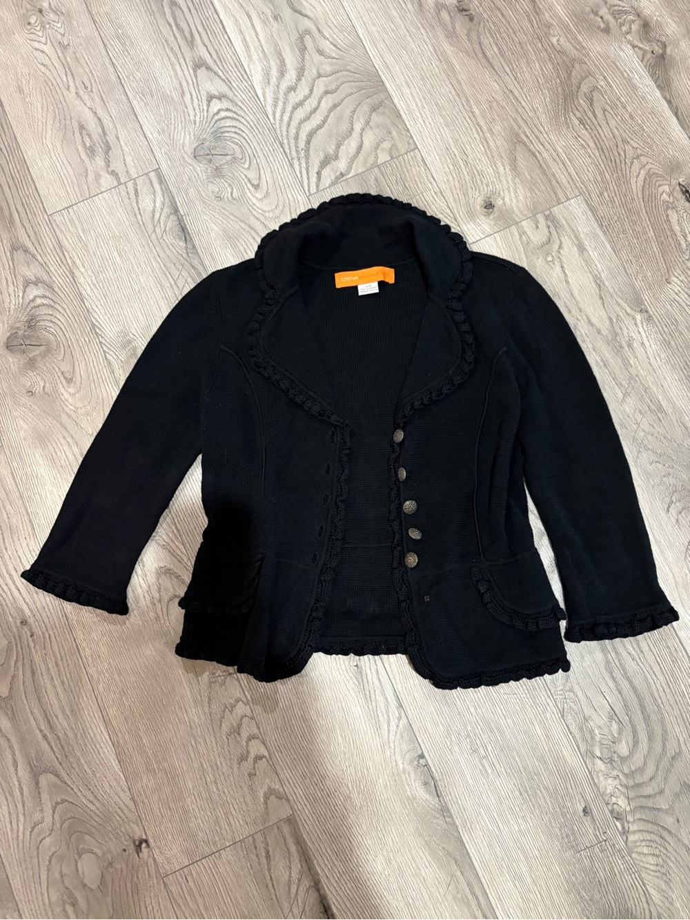 Vintage Cynthia Steffe Black Ruffle-Trim Knit jacket